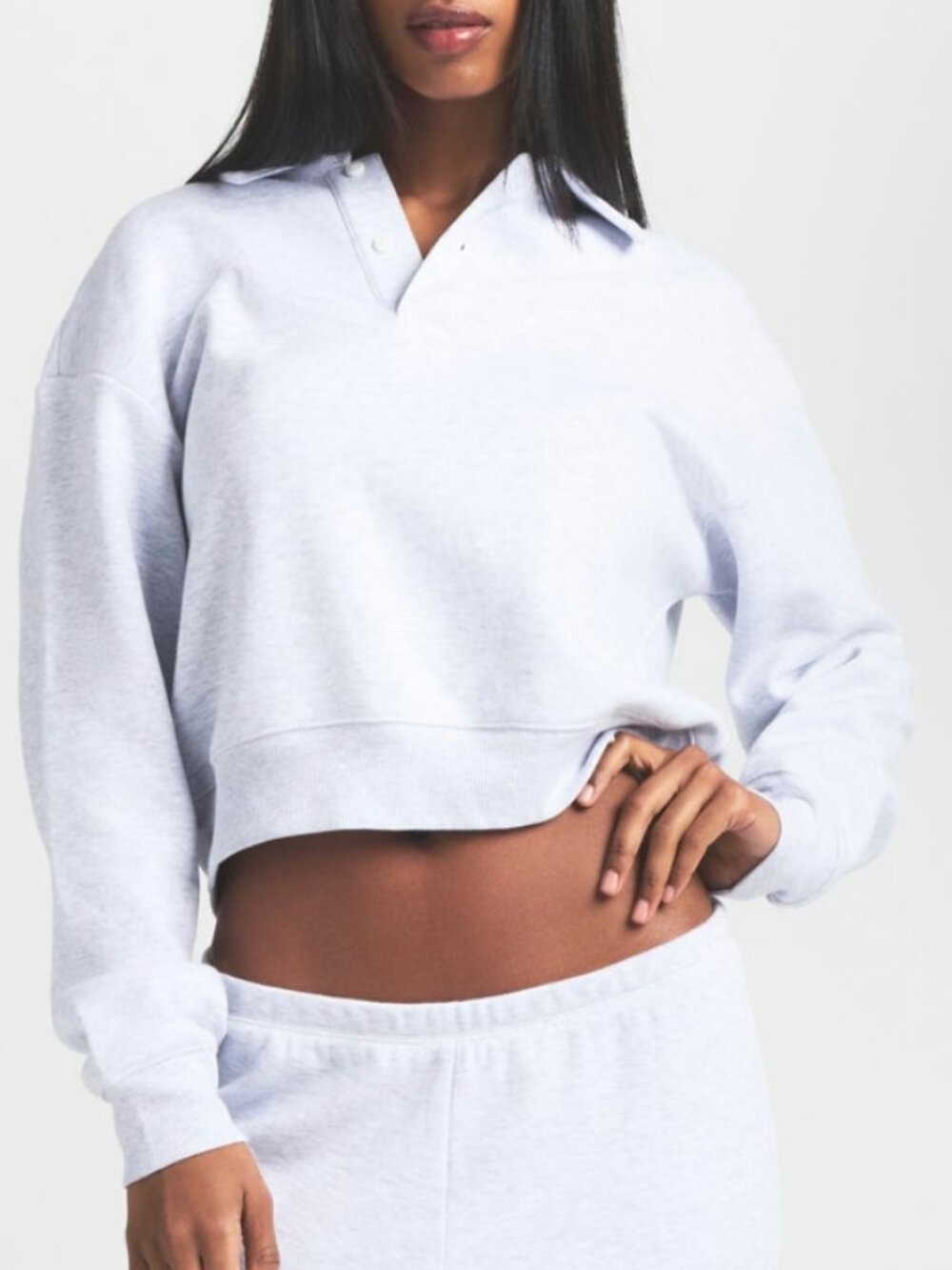 NWT SKIMS Cotton Fleece Cropped Half Zip Pullover Gray Size Medium